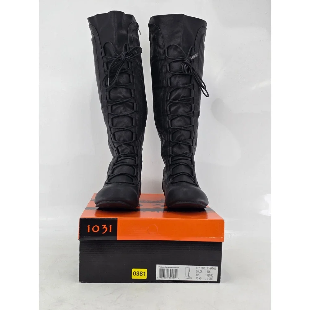 1031 by Ellie Renaissance Boot Mens S 8-9 Black Lace Up Knee High - New
